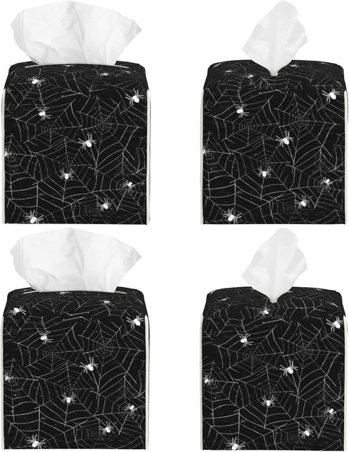Leather Tissue Box Holder Spider Web Tissue Box Cover Square Waterproof Tissue Holder Organizer Modern Napkin Holder for Bedroom Dresser Night Stand Office Desk by POIUBLE