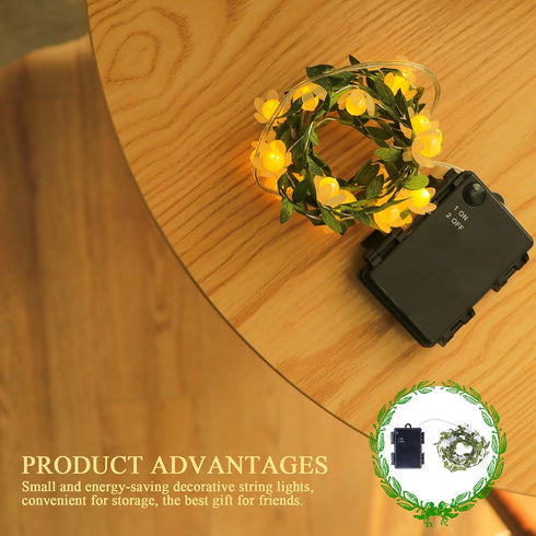 2PACK 15.2FT 50LEDS Vigdur Vine - Fairy String Lights,Tiny Leaf-Garland with White Flower Battery Powered Light