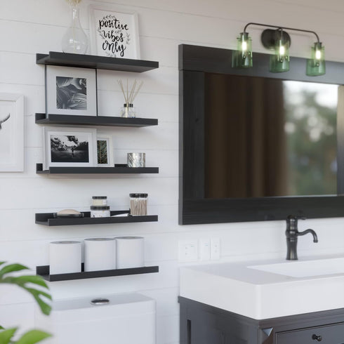 5 Set RICHER HOUSE Floating Wall Mounted Shelves, Black Shelves for Wall Decor, Modern Picture Ledge Shelf with Lip