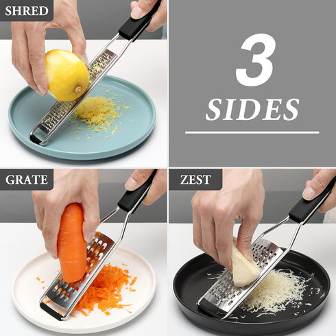 Cambom Heavy Duty Lemon Zester Grater Three-Piece Suit, Kitchen Tool for Parmesan Cheese, Ginger, Garlic, Stainless