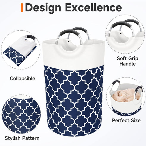 Large Laundry Basket, Collapsible Tall Hamper Bag with Handles, Waterproof Storage for College Dorm, Family (Blue) 75L