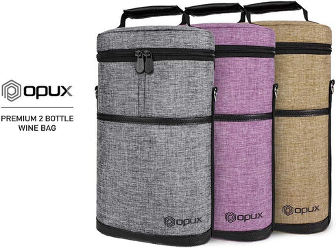 OPUX Insulated 2 Bottle Wine Carrier Tote - Leakproof Wine Cooler Bag for Picnic, BYOB Beach, Portable Case