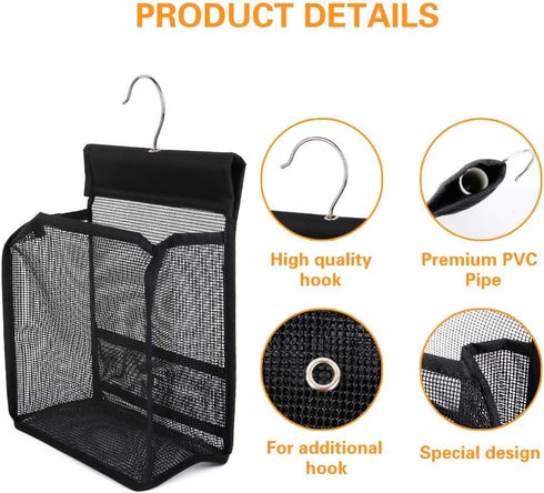 FishMM Hanging Mesh Shower Caddy with Hooks, Bath Baskets Organizer for College Dorm Rooms, Gym, and Travel
