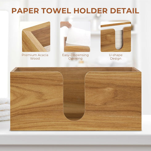 WOHUGEKOKO Countertop, Acacia Wood Paper Towel Dispenser Paper Towel Holder for Bathroom Kitchen Napkin Holder Folded