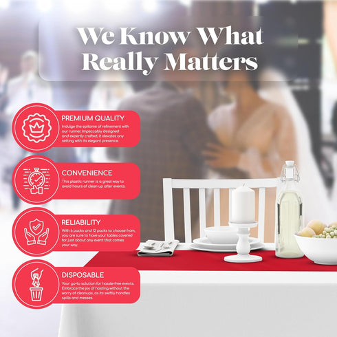 6 Pack 14 108 Inch. Red Premium Disposable Plastic Table Runner x Table Runner for Dinner Parties & Events by