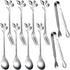 Leaf Coffee Spoons, Mini Serving Tongs and Appetizer Forks, Stainless Steel Dessert Spoons, Metal Dinner Forks for