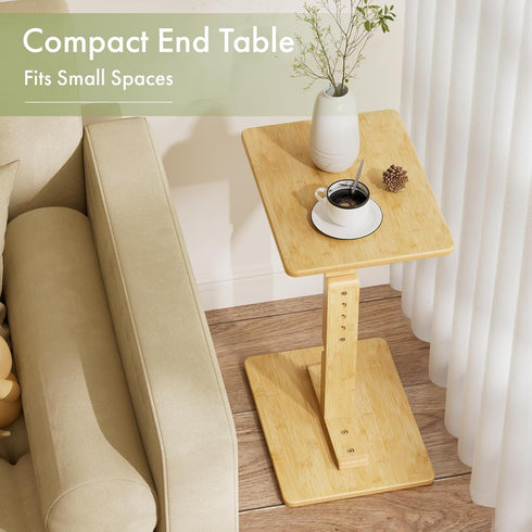 Amazer Bamboo TV Tray Table, Height Adjustable Side Table for Small Spaces, Snack Table for Couch, Bed, Chair, Sofa