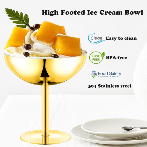 Frozen (4, Ice Cream Bowls Stainless Steel Dessert Cups with Spoons Reusable Footed Sundae Cups Ice Cream Cups