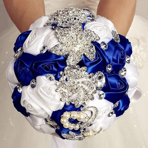 Romantic Bridal Bouquet Wedding Bouquets Crystal Satin Rose for Valentine's Day Confession Party Church Decor (Royal