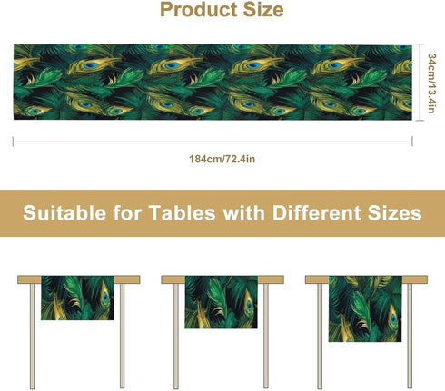 13x36 inches Peacock Table Runner Green Feathers Pattern Table Runner Table Cloth Decoration Dresser Garden Farmhouse
