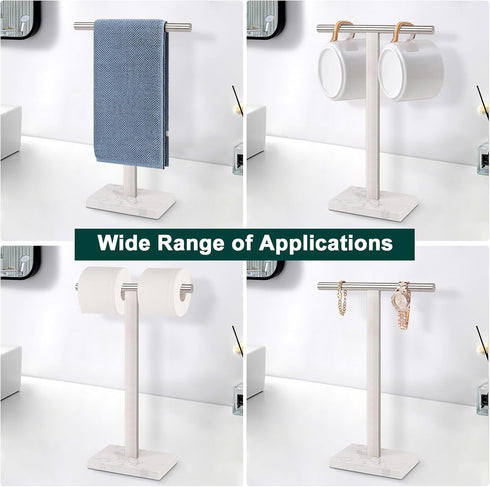 Hand Towel Holder, T-Shape Free-Standing Towel Bar for Bathroom Kitchen Countertop, 304 Stainless Steel (16IN-Marble