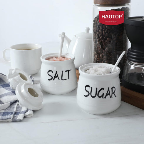 '-12 oz Set, Counter, Salt and Sugar Bowls with Lid and Spoon Ceramic Salt and Sugar Cellar Salt and Sugar Containers