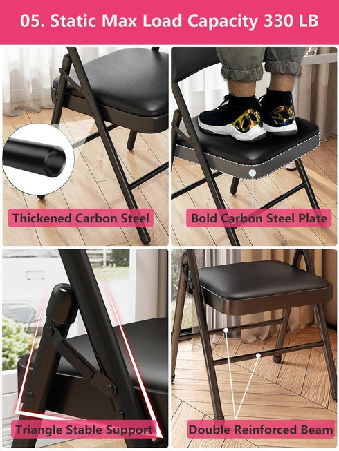 KAOCHA 1 Pack Commercial Bulk Folding Chairs with Padded Cushion, Single Black Steel Metal Frame Foldable Chair