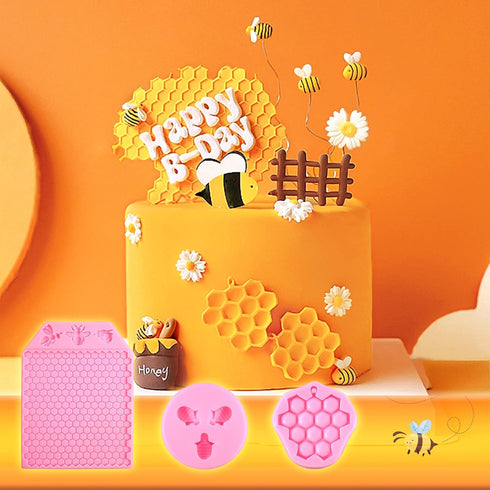 3 Packs 7 Cavity Bumble Bee Silicone Mold, Honeycomb Bees Chocolate Molds for Baking (Honeycomb Bee)