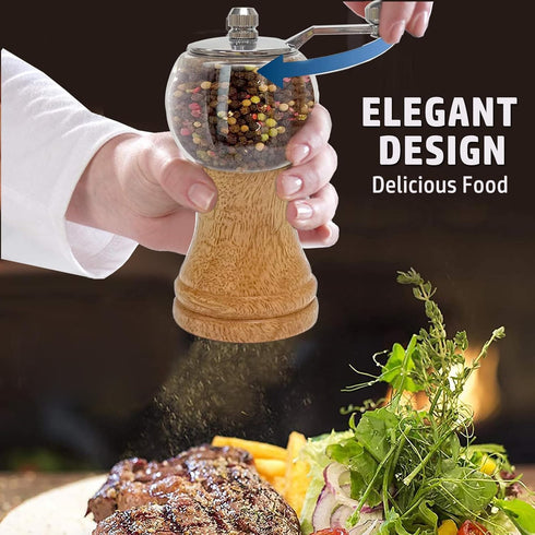 Classical Hand Shake Wood Pepper Grinder Set - Gorgeous Salt Wooden & Acrylic, Ceramic Blades Upgrade Metal Handle,