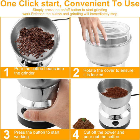Electric Coffee Grinder, Mini Spice Grinder with 4 Stainless Steel Blades, 300ml Portable Mill Grinder for Home Kitchen
