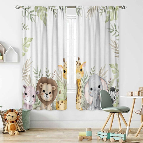 SGLyuliang 52x84 Inches, 75% Nursery Curtains Jungle Safari Theme with Giraffe Print, Kids Room Classroom Decor
