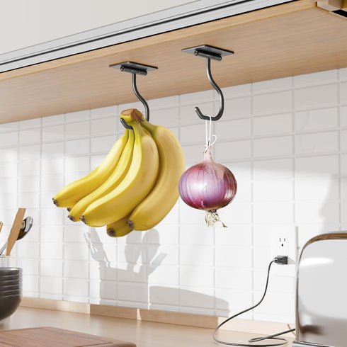 Counter, 1 Pack bussdis Banana Hook Under Cabinet - Adhesive Banana Hanger Under Metal Banana Holder Stand for Hanging
