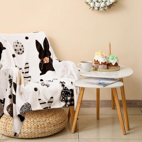 Windkream 50 60'' Cozy x Easter Throw Blanket Soft Flannel Bunny Blanket for Couch Bed Sofa Retro Rabbit Flannel Throw