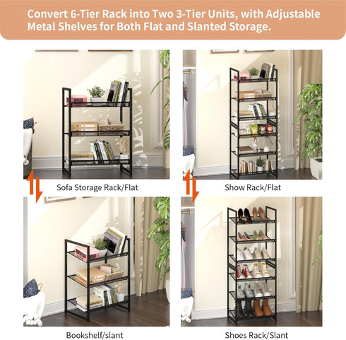 6 12-14 Tier Shoe Rack, Tall Metal Shoe Storage with Adjustable Shelves, Holds Pairs, Stackable Shoe Stand for Garage