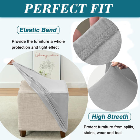 HFCNMY 20230624XZFXDT-10 Ottoman Cover Square,Stretch Velvet Square Thick Slipcover Washable Storage Foot Stool