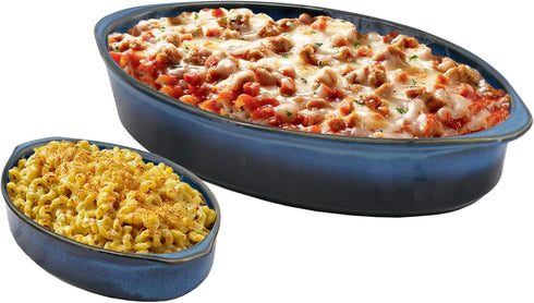 Emeril Lagasse 2-Piece Oval Stoneware Baking Dish Set, 1 & 2 Qt for Baking, Microwave, Oven Safe