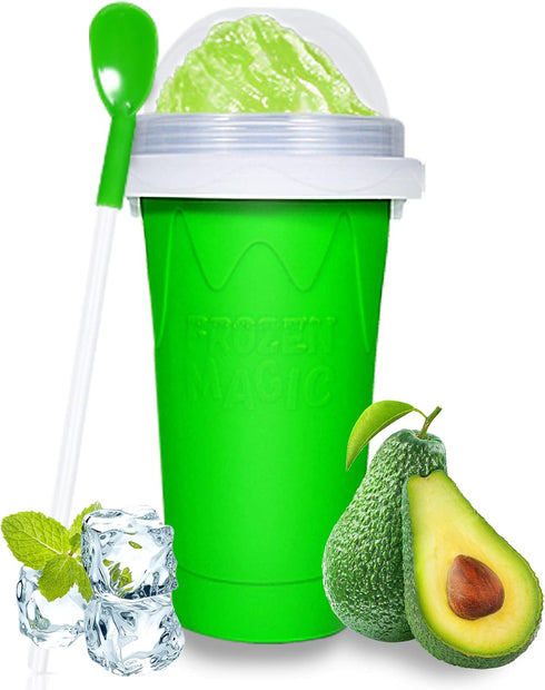 TIK TOK Slushy Cup - Frozen Magic Squeeze Cup, Ice Cream Maker Cup, DIY Cool Gadgets with Lid & Straw (GREEN)