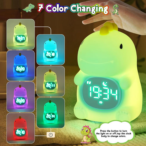 ollycasa Kids Alarm Clock, Ok to Wake Clock for Kids, Toddlers Night Light Clock for Bedroom, Dinosaur Alarm Clock