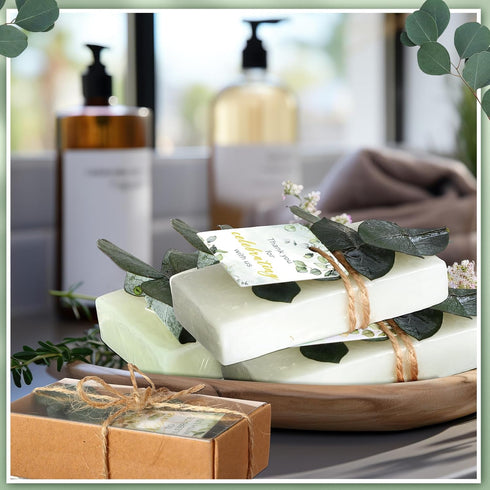 24 Sets Mini Eucalyptus Handmade Soaps Wedding Soap Bulk Party Gifts Baby Shower Gifts for Guest with Thank You Cards