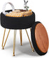Wimarsbon Storage Ottoman,Teddy Velvet Vanity Stool,Soft Padded Seat,Round Footrest with Removable Cover