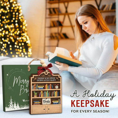 2025 Book Christmas Ornament - Wooden Books Ornaments for Christmas Tree - Book Lovers Gifts for Readers, Women, Men