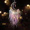 Dremisland Moon Dream Catcher with Fairy Lights-Handmade Feather Lucky Turquoise Pendant Beads