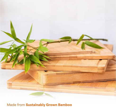 Pure Home Solutions Set, Bamboo Cutting Board Durable Wood Cutting Boards for Kitchen with Deep Juice Grooves