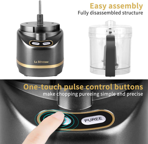 La Reveuse Electric Mini Food Processor with 200 Watts, 2-Cup Prep Bowl for Mincing, Chopping, Grinding, Blending