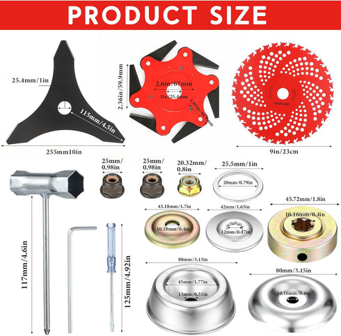6 Trimmer 3 Set Trimmer Forester(Red,9" x36t+10" x3t+6t) Threlaco Steel Teeth Razor Head and Teeth Brush Cutter Blade