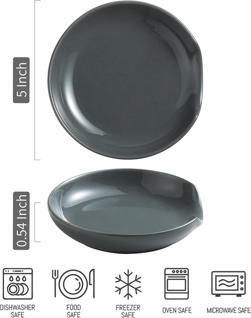 LYEOBOH Ceramic Spoon Rest for Stove Top, 5 Inch Kitchen Spoon Rest Cooking Spoon Holder Farmhouse Spatula Holder, Drip Tray for Multiple Utensils, Cute Coffee Accessories for Stove, Gray