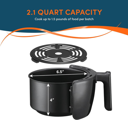 Elite Gourmet EAF0201X Personal Compact Electric Hot Air Fryer, Oil-Less Healthy Cooker, 1000W, 2.1 Quart, Black
