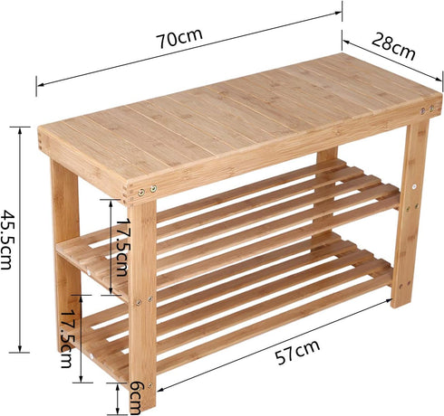 3 KKTONER Bamboo Shoe Rack Bench Tier Entryway Seat Shoe Organizer Storage Shelf Natural Color