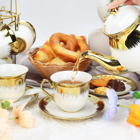 Set, Set 20 Set, Sets Sets Deco,1000ML Porcelain Tea Large Ceramic Tea for Adults with Metal Holder, Pcs European Tea