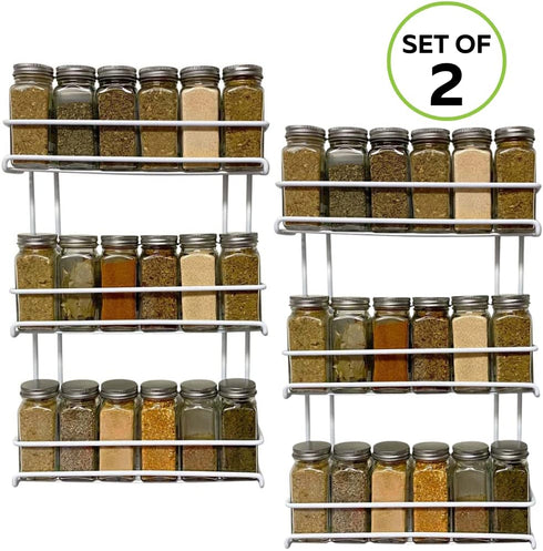 Evelots 2 Pack 3-Tier Spice Rack, Door/Wall Mounted, Sturdy Coated Metal for Up to 36 Bottles