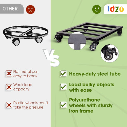 14Inch 385 Lbs, Idzo Plant Caddy with Wheels Heavy Duty Capacity Metal Cast Iron Rolling Stray, Plant Stand with Wheels