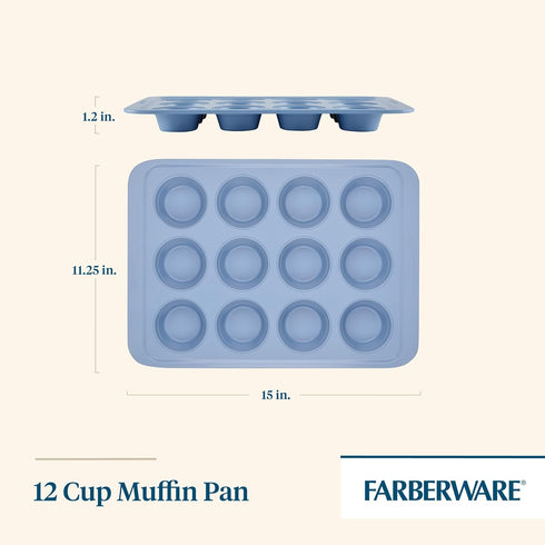 Farberware Easy Solutions Nonstick Bakeware Muffin/Cupcake Baking Pan, 12-cup with fill lines - Blue by Farberware