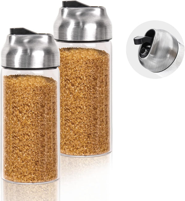 Large Sugar Dispenser Shaker Sets, 14 OZ Glass Sugar Container with Pour