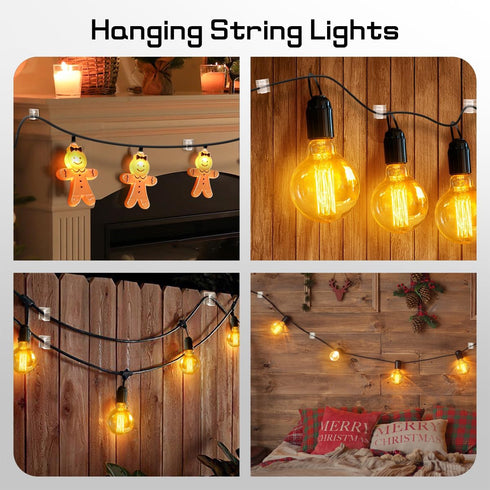 60Pcs KGROTE Christmas Light Clips, Hooks for Outdoor String Lights Clips, Adhesive Cord Organizer Hooks, Sticky Wire