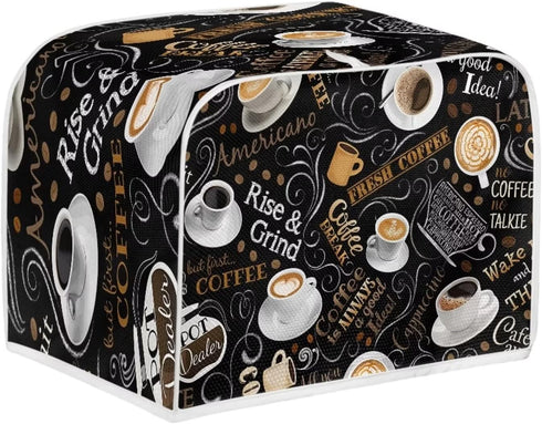 Coffee Theme Print 2 Slice Toaster Cover, Universal Size Kitchen Appliance Dustproof Cover