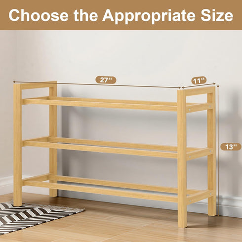 Closet, 3-Tier) Haddockway Bamboo Shoe Rack for Free Standing Shoe Organizer with Smooth Round Rods & Convenient