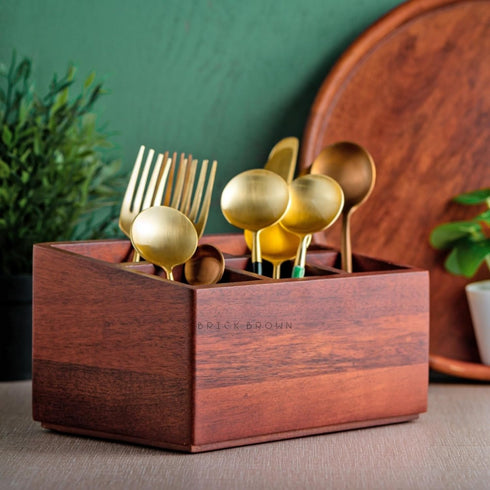 Premium Handcrafted Wooden Spoon Stand for Kitchen, Cutlery Holder for Dining Table, Wooden Caddy Storage Organizer,