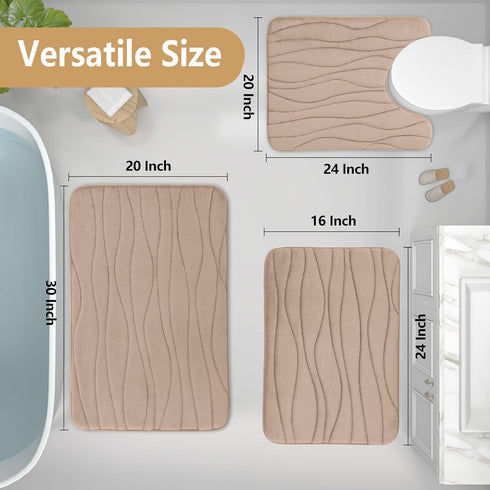 Buganda Memory Foam Bathroom Rug Mat, 30x20, Extra Soft Non-Slip Bath Mats for Tub and Shower, Camel