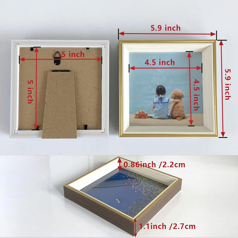 5x5 2 Pack 5 5 5x5) Picture Frame - Rustic Square Photo Frame - Small Gold Picture Frame for Pet Dog or Cat, Wall