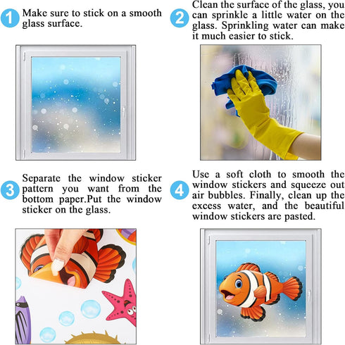 9 Sheets Summer Window Clings, Ocean Themed Tropical Fish Double-Sided Decals for Home Office Bathroom Decor